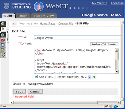 Content editing in WebCT