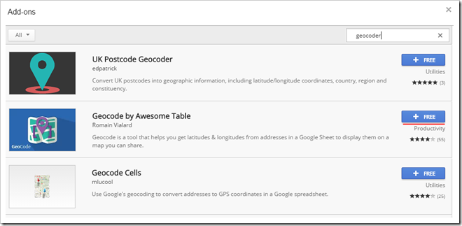 Search for geocoder in Add-ons