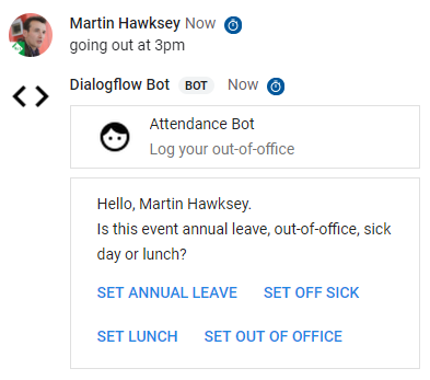 Introduction to building conversational interfaces with Dialogflow in Google Apps Script powered Google Hangouts Chat bots
