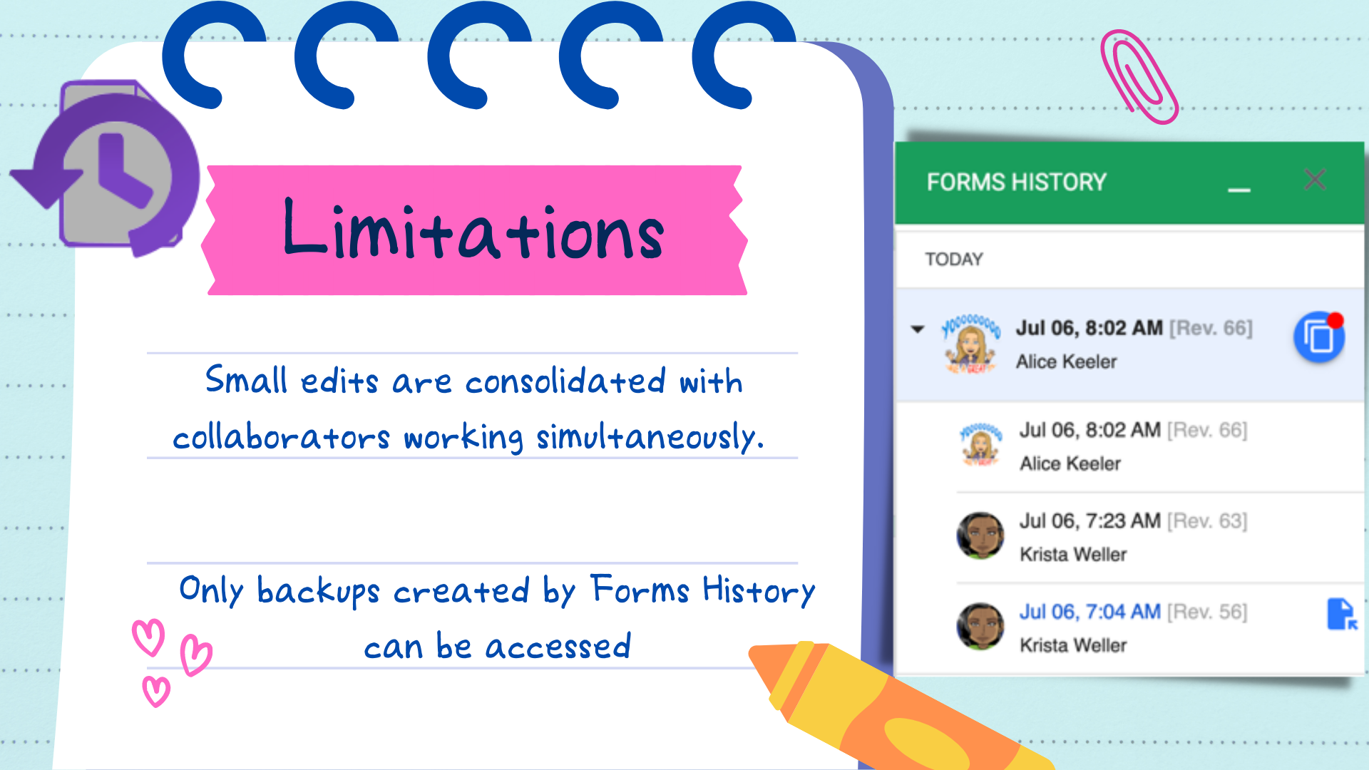 Forms History limitations