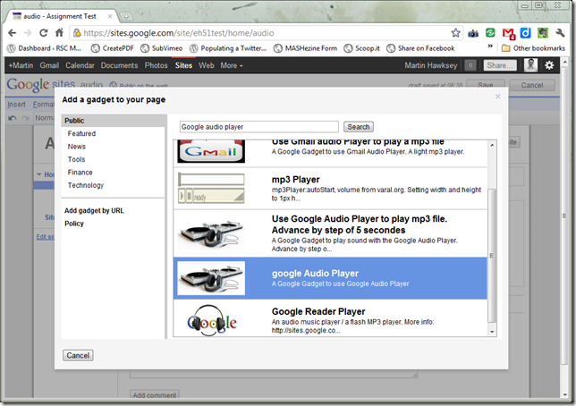 Select google Audio Player