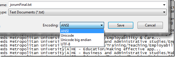 Save As ANSI encoding