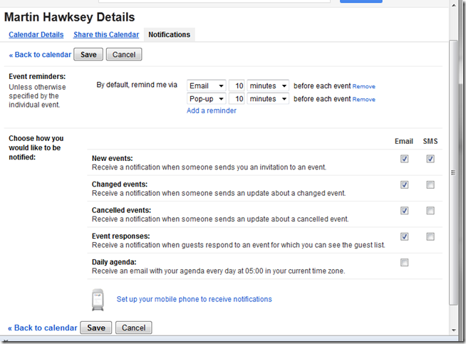 Google Calendar Notification Settings