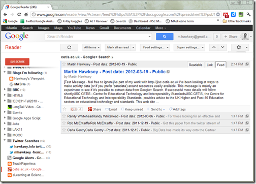 Google+ Search in Google Reader