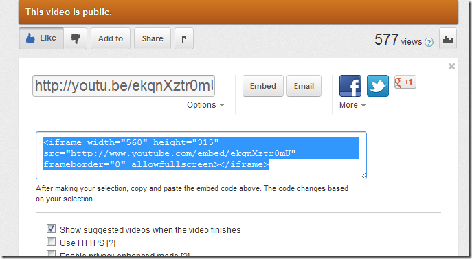 Existing YouTube embed code