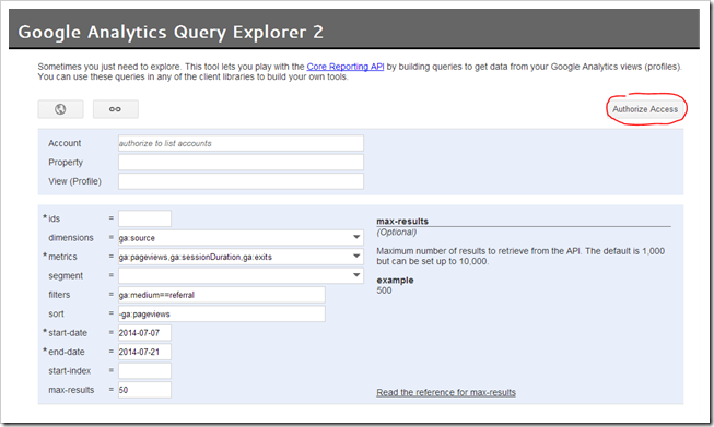 Google Analytics Query Explorer 2