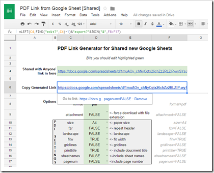 PDF Link for Google Sheet Template