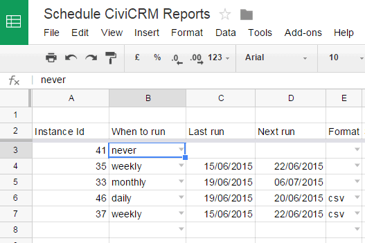 Schedule CiviReports from a Google Sheet