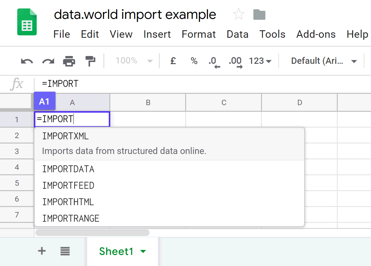 Google Sheets IMPORT functions